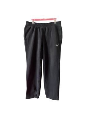 Nike Black Sweatpants White Swoosh Drawstring Snap Pocket Size Large Light Fades